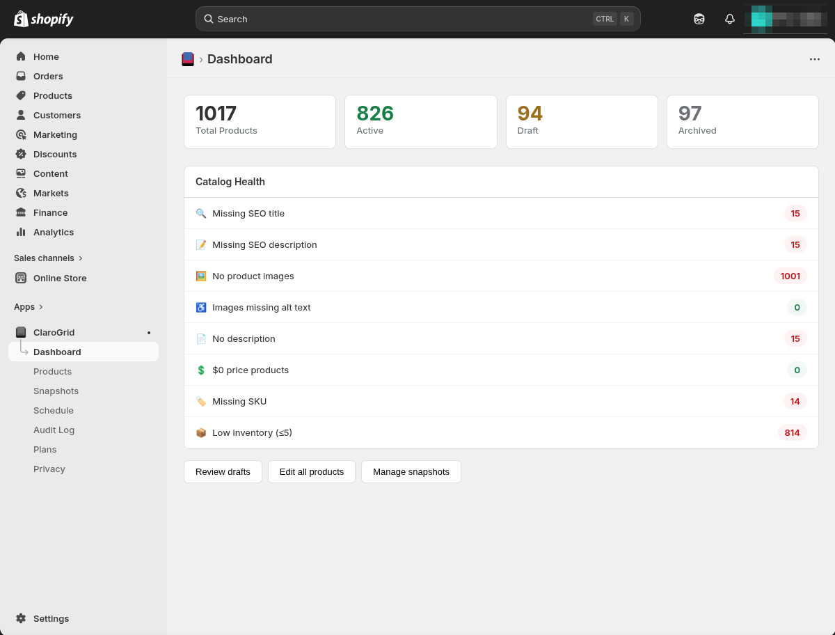 Catalog Health Dashboard